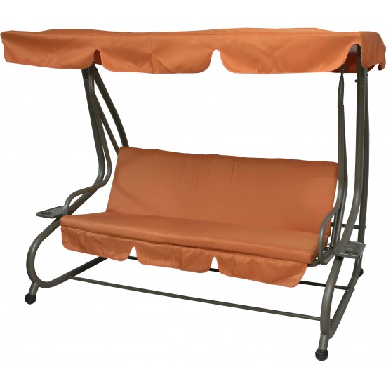 Κούνια κρεβάτι τριθέσια μεταλλική σε πορτοκαλί χρώμα και ανθρακί σκελετό 200x120x164cm