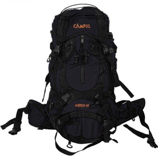 Σακίδιο πλάτης μαύρο ASPEN 45lt με διπλό πάτο για ορειβασία-πεζοπορία-camping