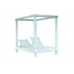 Ξαπλώστρα  διπλή ξύλινη, λευκή με ανάκλιση και διαχωριστικό πάσο 140x200x200 cm