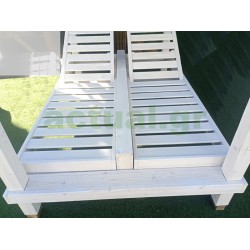 Ξαπλώστρα διπλή ξύλινη, λευκή με ανάκλιση και διαχωριστικό πάσο 140x200x200 cm Ξαπλώστρα διπλή ξύλινη, λευκή με ανάκλιση και διαχωριστικό πάσο 140x200x200 cm