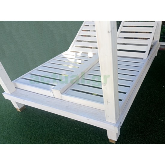 Ξαπλώστρα  διπλή ξύλινη, λευκή με ανάκλιση και διαχωριστικό πάσο 140x200x200 cm
