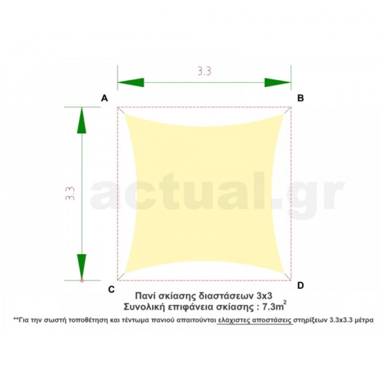 Πανί σκίασης λευκό HDPE 190gr/m2 διαστάσεων 2.5x2.5m με 4 κρίκους περιμετρική ενίσχυση και UV προστασία