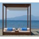 Ξαπλώστρα διπλή ξύλινη με χώρισμα στη μέση και ουρανό  για κήπο-παραλία-πισίνα σε καφέ χρώμα