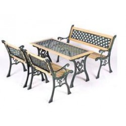 Σετ κήπου με τραπέζι 2 καρέκλες και παγκάκι από μαντέμι και ξύλο Σετ κήπου με τραπέζι 2 καρέκλες και παγκάκι από μαντέμι και ξύλο