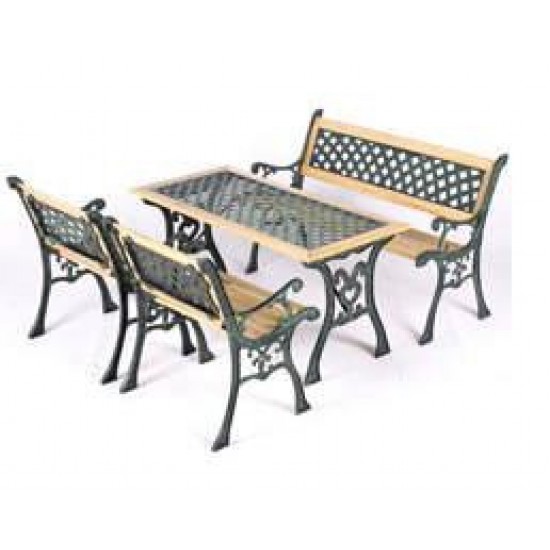 Σετ κήπου με τραπέζι 2 καρέκλες και παγκάκι από μαντέμι και ξύλο