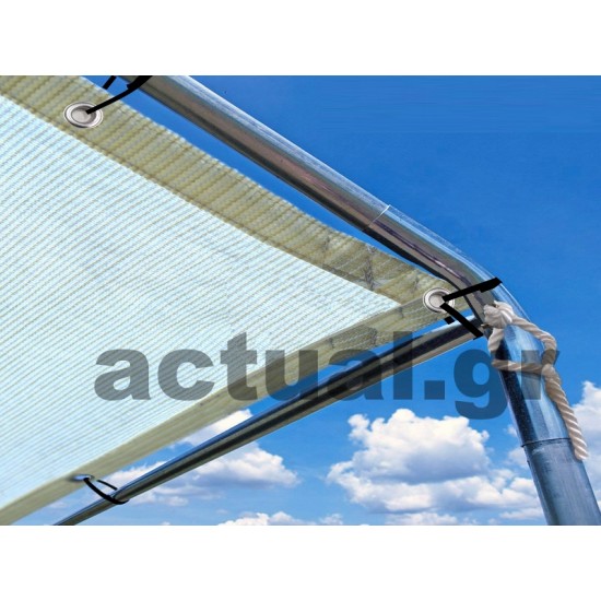 Πανί σκίασης μπεζ HDPE 190gr/m2 διαστάσεων 5x5m με κρίκους και περιμετρική ενίσχυση και UV προστασία