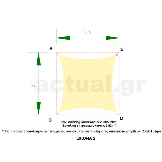 Πανί σκίασης HDPE 190gr/m2 διαστάσεων 2.2x2.2m με 4 κρίκους περιμετρική ενίσχυση και UV προστασία