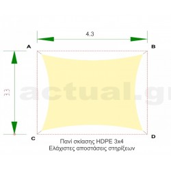 Πανί σκίασης μπεζ HDPE 190γρ/m2 διαστάσεων 3x4m με 4 κρίκους στις γωνίες και καμπύλες πλευρές Πανί σκίασης μπεζ HDPE 190γρ/m2 διαστάσεων 3x4m με 4 κρίκους στις γωνίες και καμπύλες πλευρές