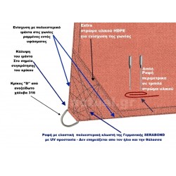 Πανί σκίασης HDPE 285γρ/m2 διαστάσεων 4x4m βαρέως τύπου κατασκευή με 4 κρίκους στις γωνίες και καμπύλες πλευρές Πανί σκίασης HDPE 285γρ/m2 διαστάσεων 4x4m βαρέως τύπου κατασκευή με 4 κρίκους στις γωνίες και καμπύλες πλευρές