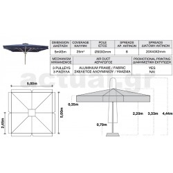 Επαγγελματική τηλεσκοπική ομπρέλα υπερβαρέως τύπου 5Χ5 με ιστό αλουμινίου Φ90και 100% αδιάβροχο εκρού πανί 280γρ/m2 Επαγγελματική τηλεσκοπική ομπρέλα υπερβαρέως τύπου 5Χ5 με ιστό αλουμινίου Φ90και 100% αδιάβροχο εκρού πανί 280γρ/m2