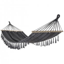 Αιώρα μονή βαμβακερή γκρι με ξύλο και κρόσια 200x100cm Αιώρα μονή βαμβακερή γκρι με ξύλο και κρόσια 200x100cm