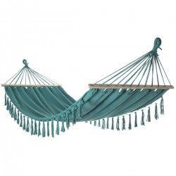 Αιώρα μονή βαμβακερή γαλάζια με ξύλο και κρόσια 200x100cm Αιώρα μονή βαμβακερή γαλάζια με ξύλο και κρόσια 200x100cm