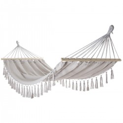 Αιώρα μονή βαμβακερή λευκή με ξύλο και κρόσια 200x100cm Αιώρα μονή βαμβακερή λευκή με ξύλο και κρόσια 200x100cm