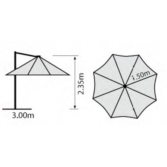 Ομπρέλα κρεμαστή 3m με μεταλλική  βάση σε σχήμα σταυρού για κήπο-βεράντα